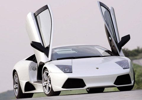 White Lamborghini Murcielago LP640 doors open