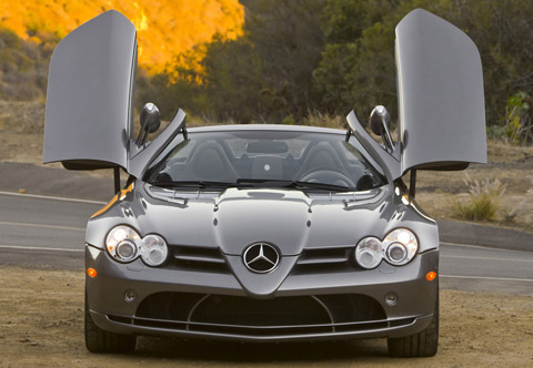 Mercedes-Benz SLR McLaren Roadster front view doors open