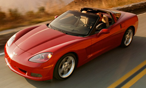 2005 Chevrolet Corvette C6 Coupe Red Roof Down Driving View