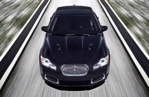 2010 Jaguar XFR mid front view on the road