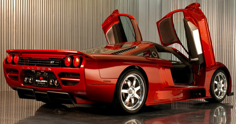 Saleen S7 Twin Turbo orange back view doors open