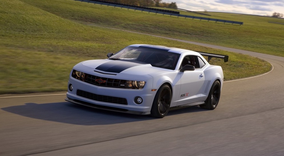 This Camaro SSX Track Car wears an Icy White Metallic paint with a lowgloss